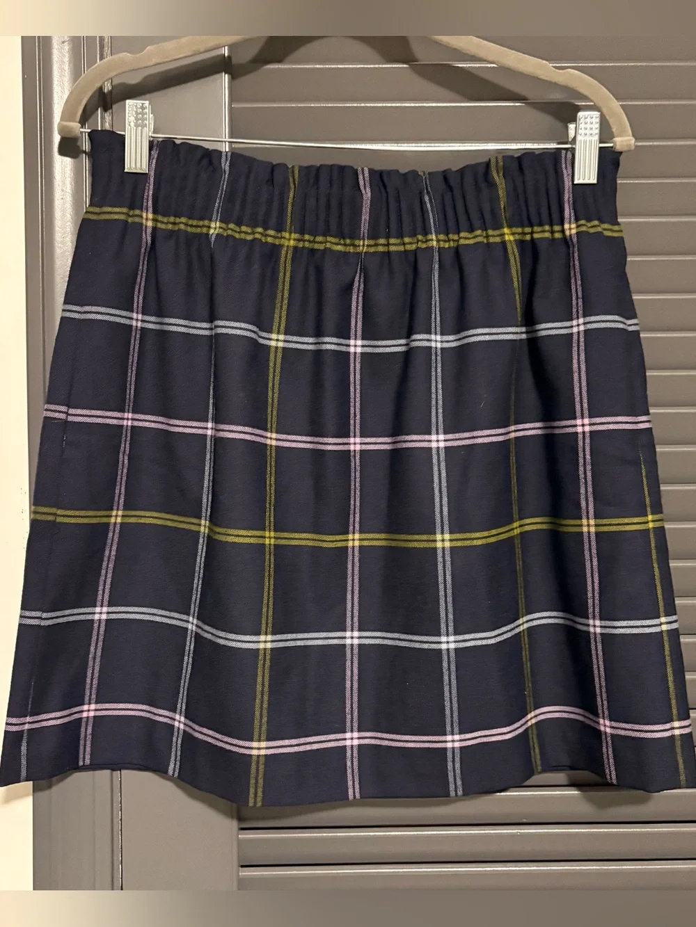 J. Crew Navy Plaid Wool Mini Skirt with Pockets